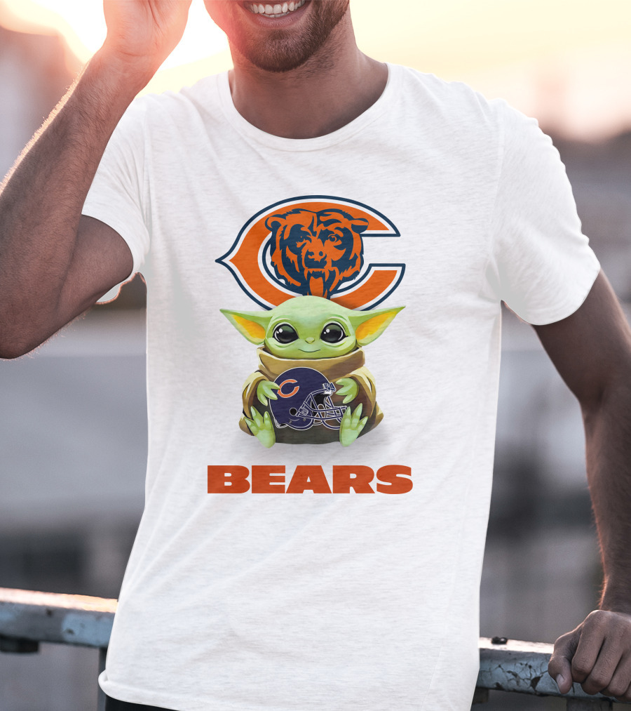 Grogu Holding Chicago Bears Helmet With Team Logo And Bear Emblem T-Shirt