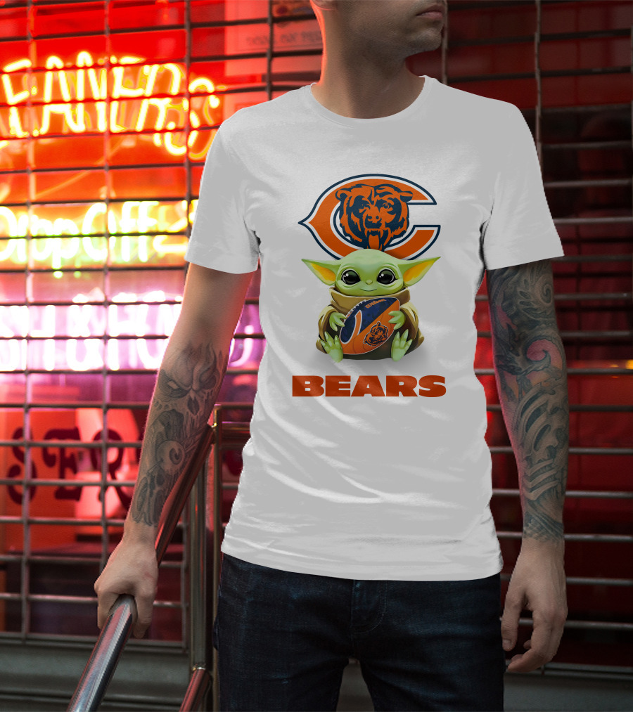 Chicago Bears Grogu Holding Football With Team T-Shirt