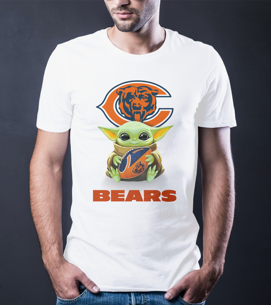 Chicago Bears Grogu Holding Football With Team T-Shirt