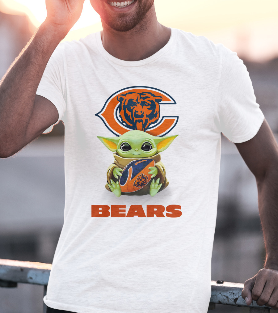 Chicago Bears Grogu Holding Football With Team T-Shirt