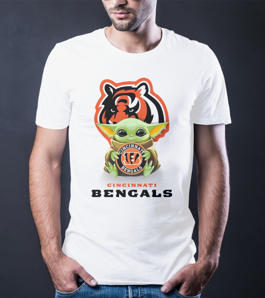 Cincinnati Bengals Baby Yoda Hugging Bengals Logo Tiger T-Shirt