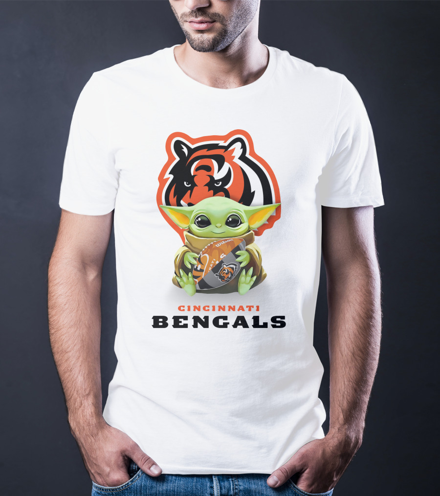 Grogu Holding Cincinnati Bengals Football With Bengals T-Shirt