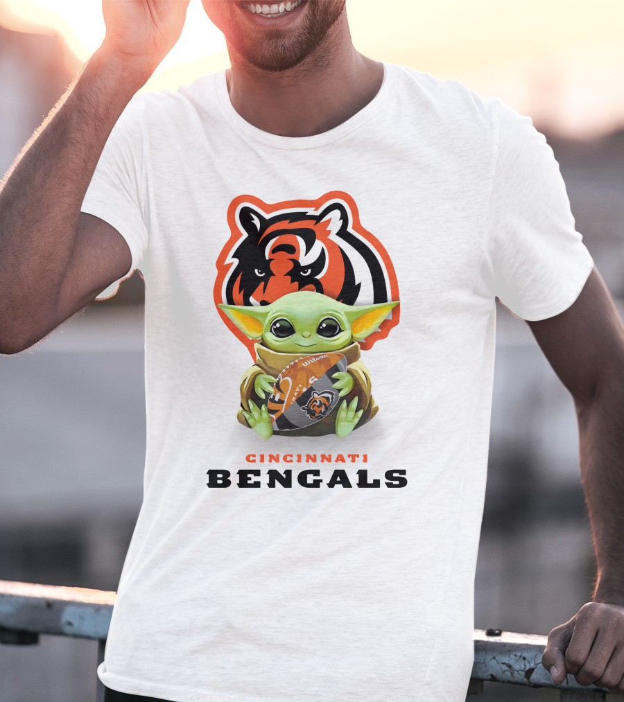 Grogu Holding Cincinnati Bengals Football With Bengals T-Shirt