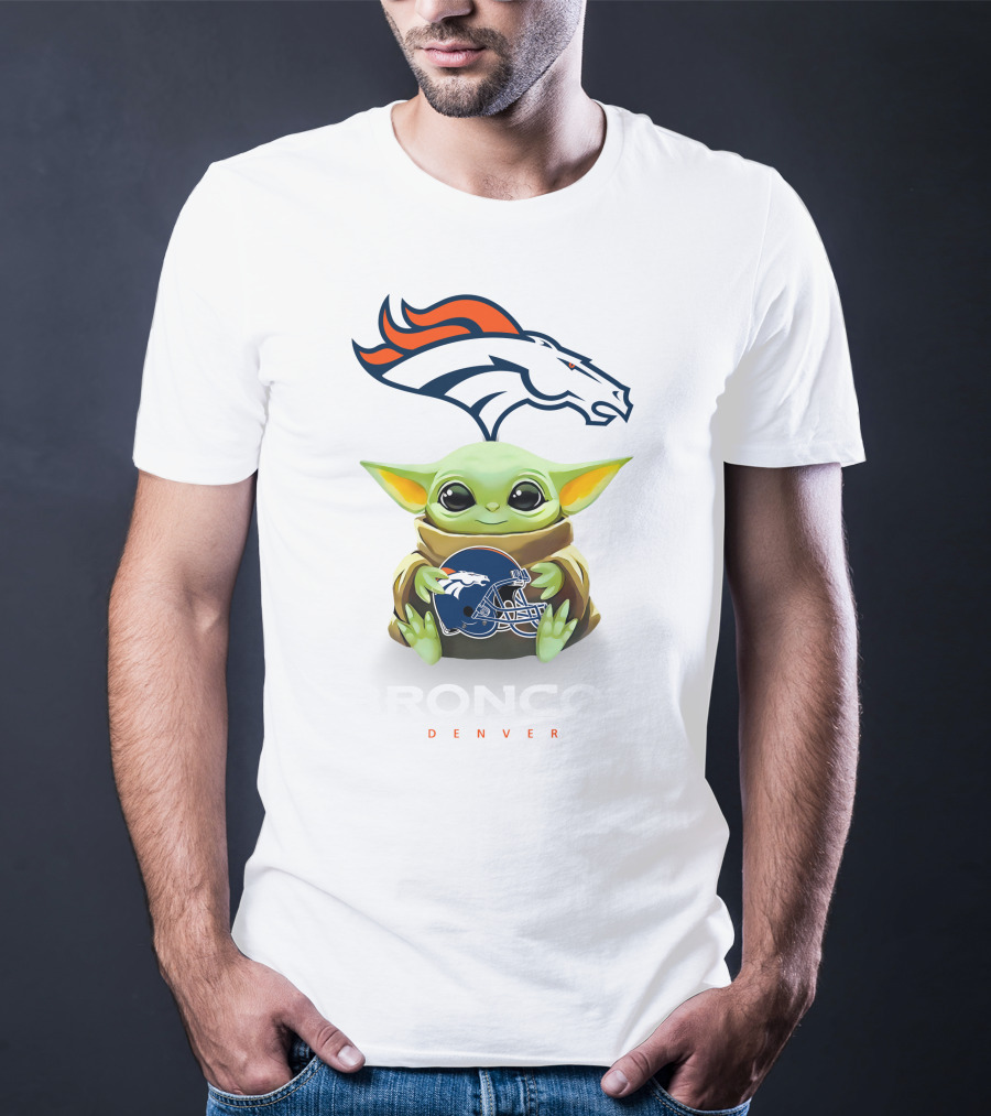 Grogu Holding Denver Broncos Helmet T-Shirt