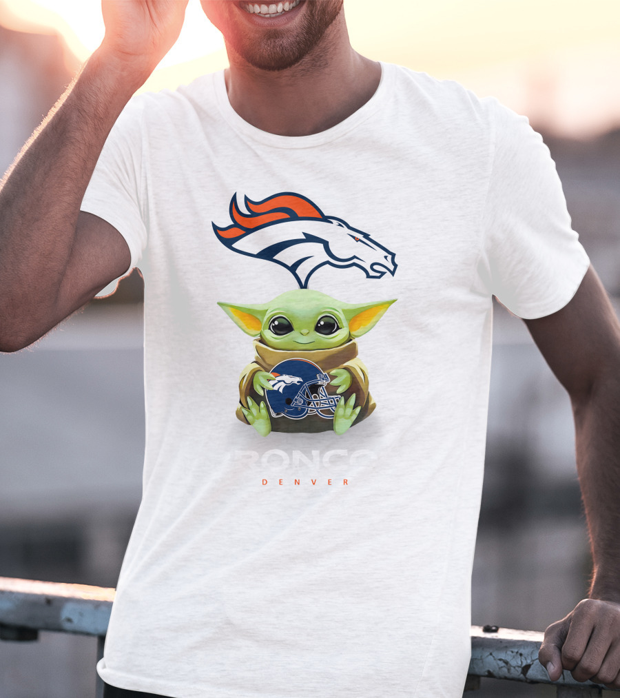 Grogu Holding Denver Broncos Helmet T-Shirt