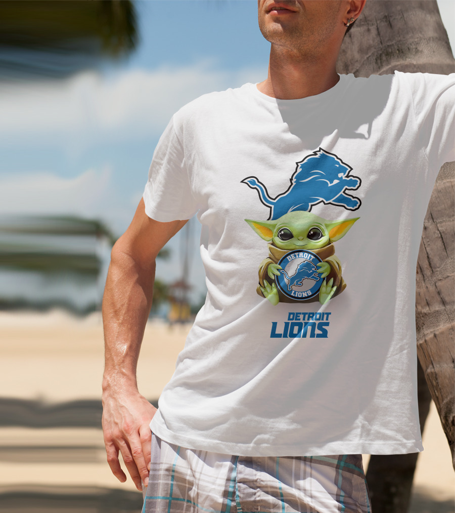 Grogu Holding Detroit Lions Emblem With Detroit Lions T-Shirt