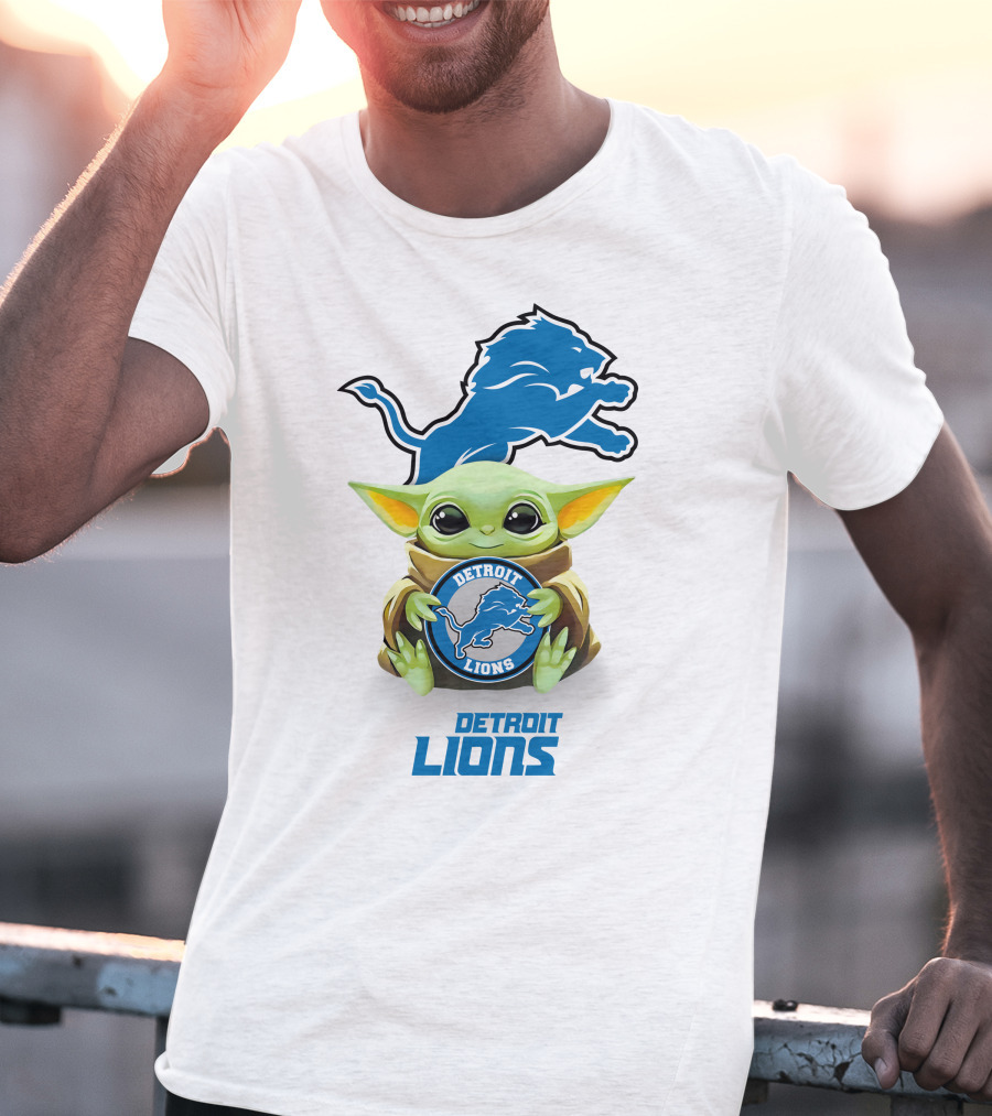 Grogu Holding Detroit Lions Emblem With Detroit Lions T-Shirt