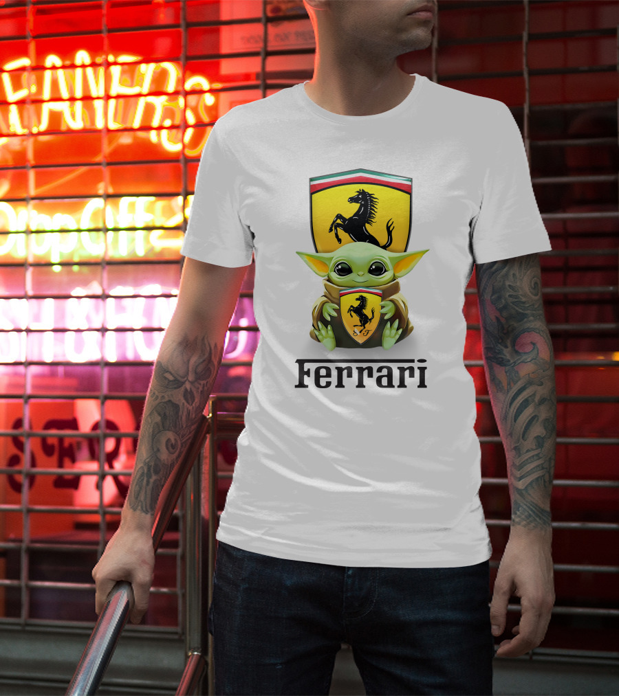 Grogu Hug Ferrari Emblem Iconic Fusion T-Shirt