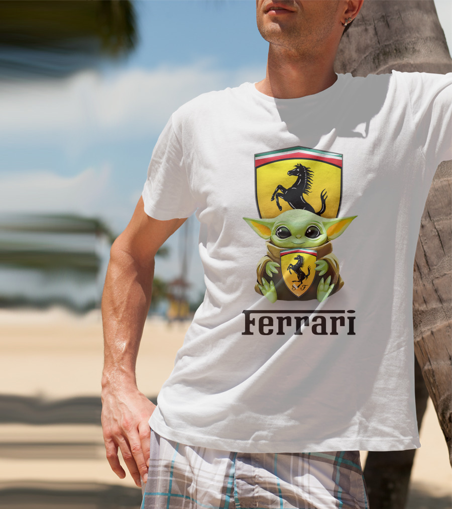 Grogu Hug Ferrari Emblem Iconic Fusion T-Shirt