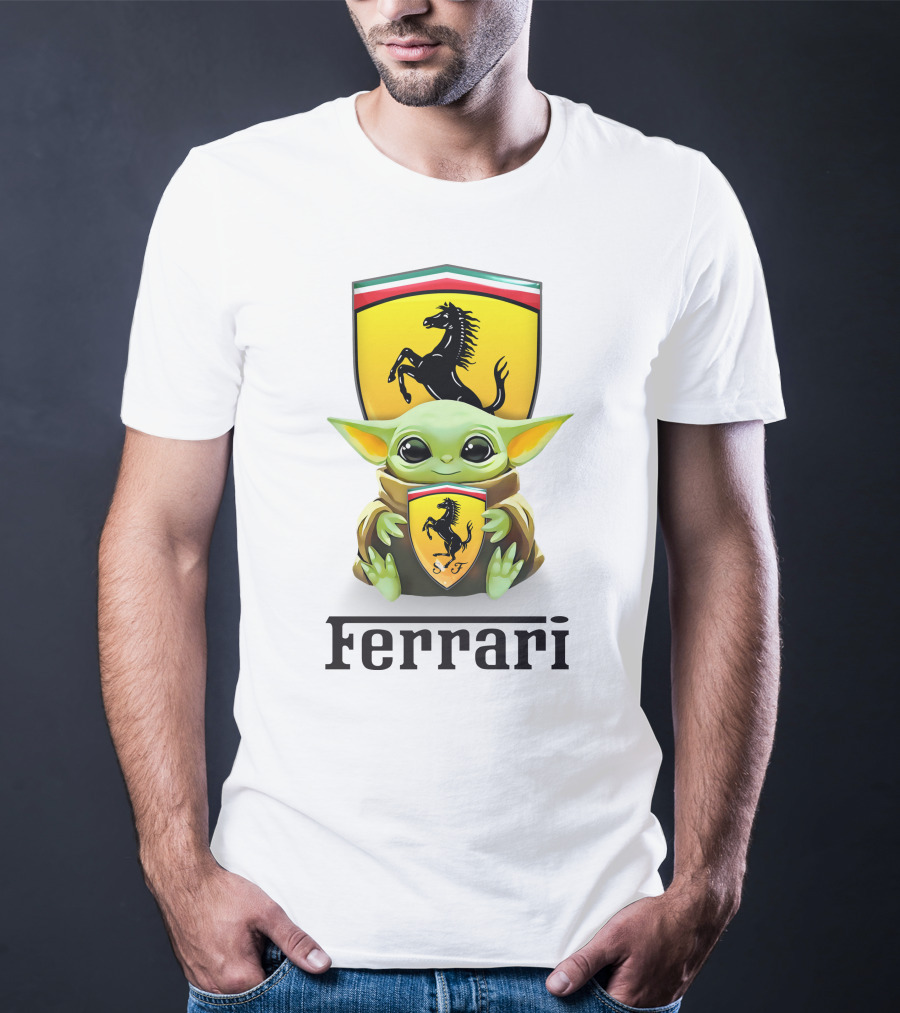 Grogu Hug Ferrari Emblem Iconic Fusion T-Shirt