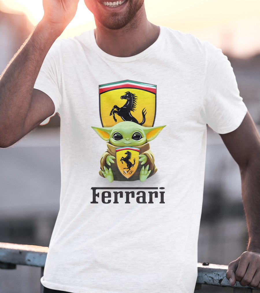 Grogu Hug Ferrari Emblem Iconic Fusion T-Shirt