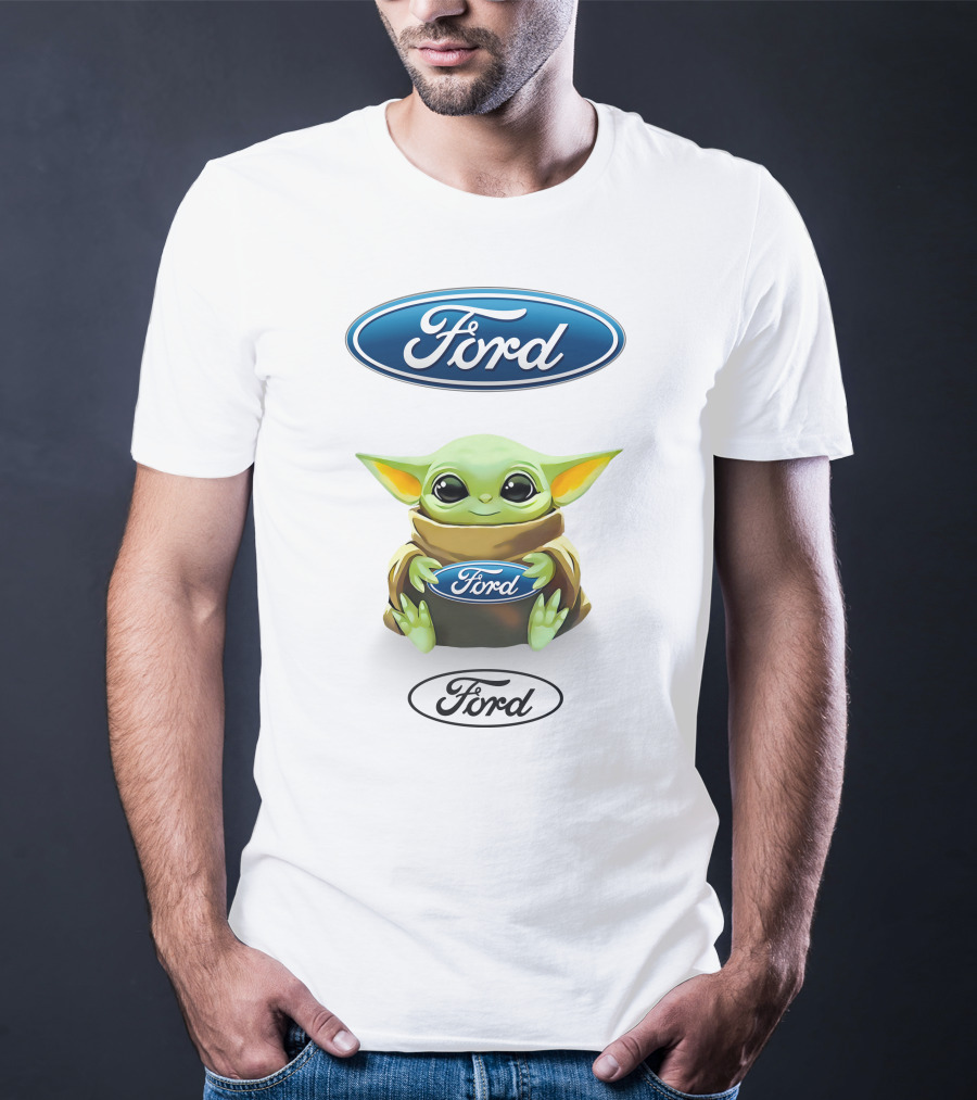Ford Logo Grogu Hug Plush Mandalorian Baby Yoda White T-Shirt