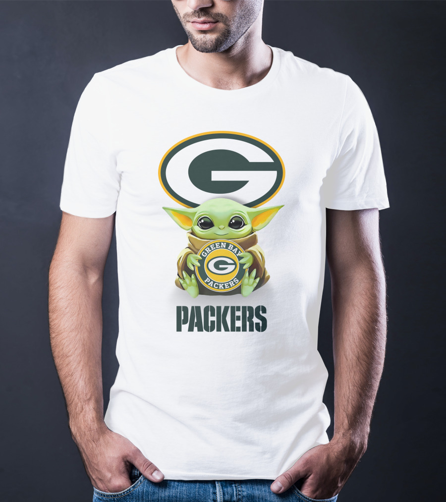 Grogu Green Bay Packers Hug Logo Packers T-Shirt