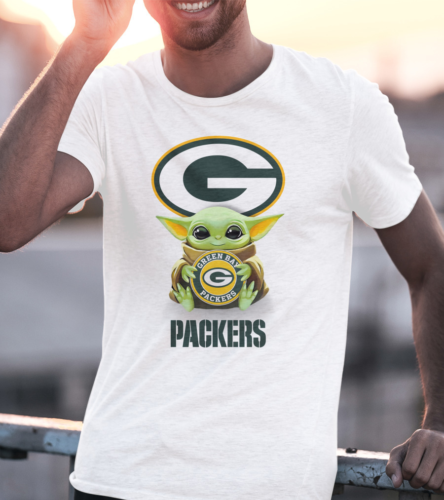 Grogu Green Bay Packers Hug Logo Packers T-Shirt