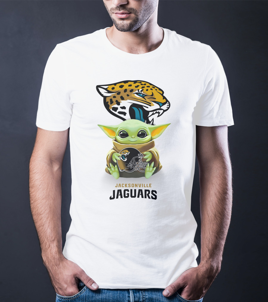 Grogu Holding Jacksonville Jaguars Logo Helmet Football Team Fan Merchandise T-Shirt