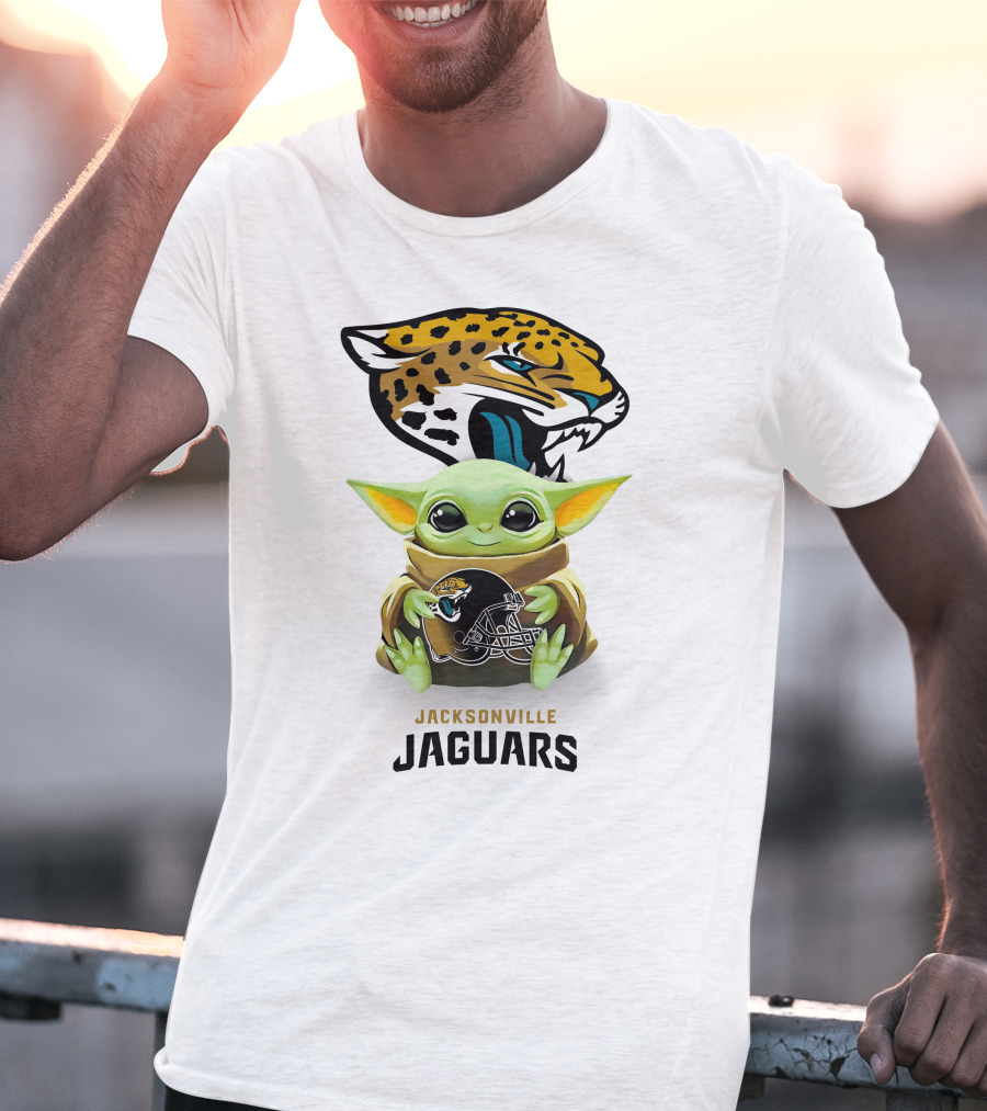 Grogu Holding Jacksonville Jaguars Logo Helmet Football Team Fan Merchandise T-Shirt