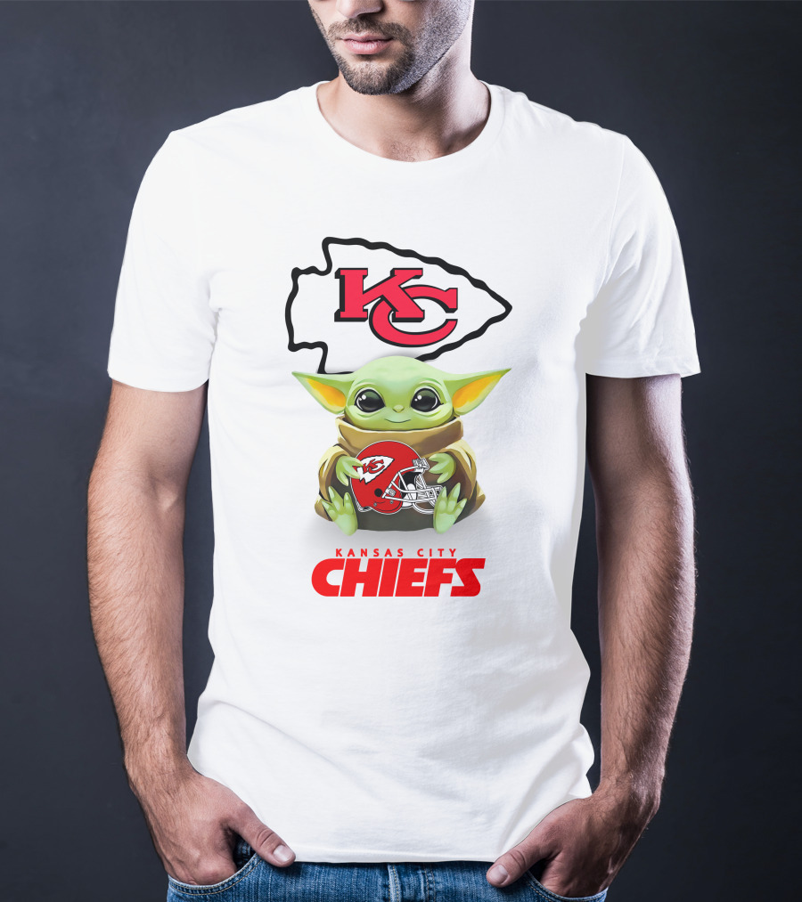 Grogu KC Arrowhead Kansas City Chiefs Helmet Hug T-Shirt