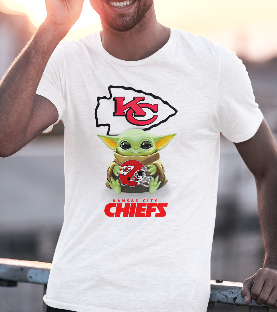 Grogu KC Arrowhead Kansas City Chiefs Helmet Hug T-Shirt