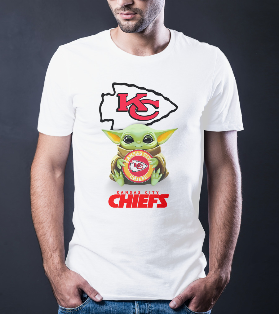 Kansas City Chiefs Grogu Hugging Team Emblem T-Shirt