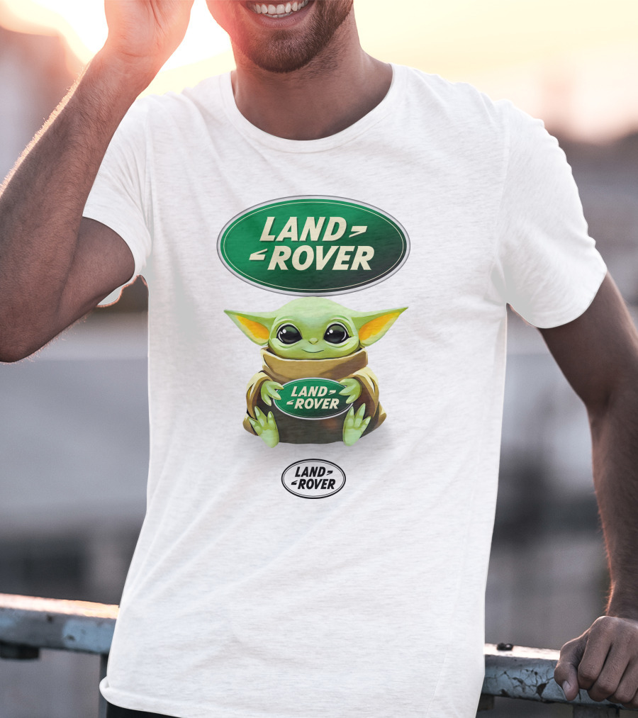 Grogu Holding Land Rover Logo Emblem T-Shirt