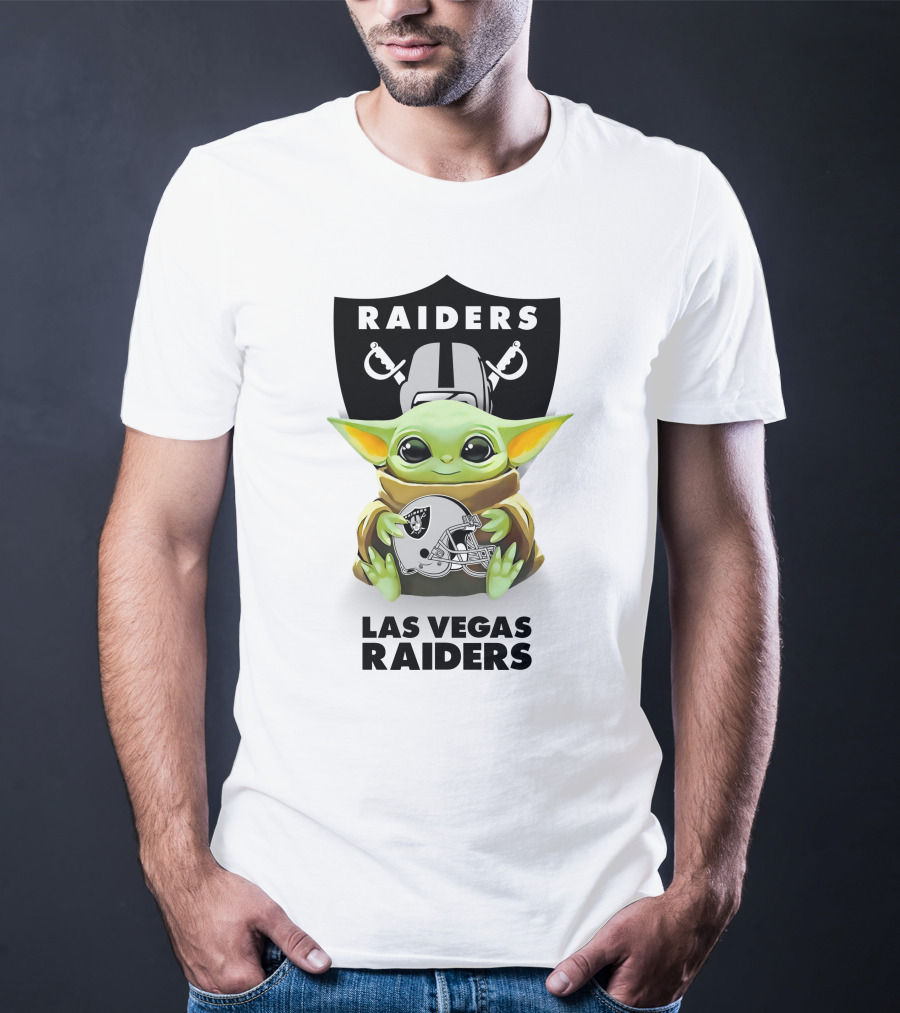 Grogu Hugging Las Vegas Raiders Helmet Raiders T-Shirt