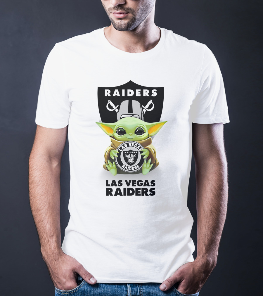 Grogu Holding Las Vegas Raiders Shield With Helmet And Swords T-Shirt