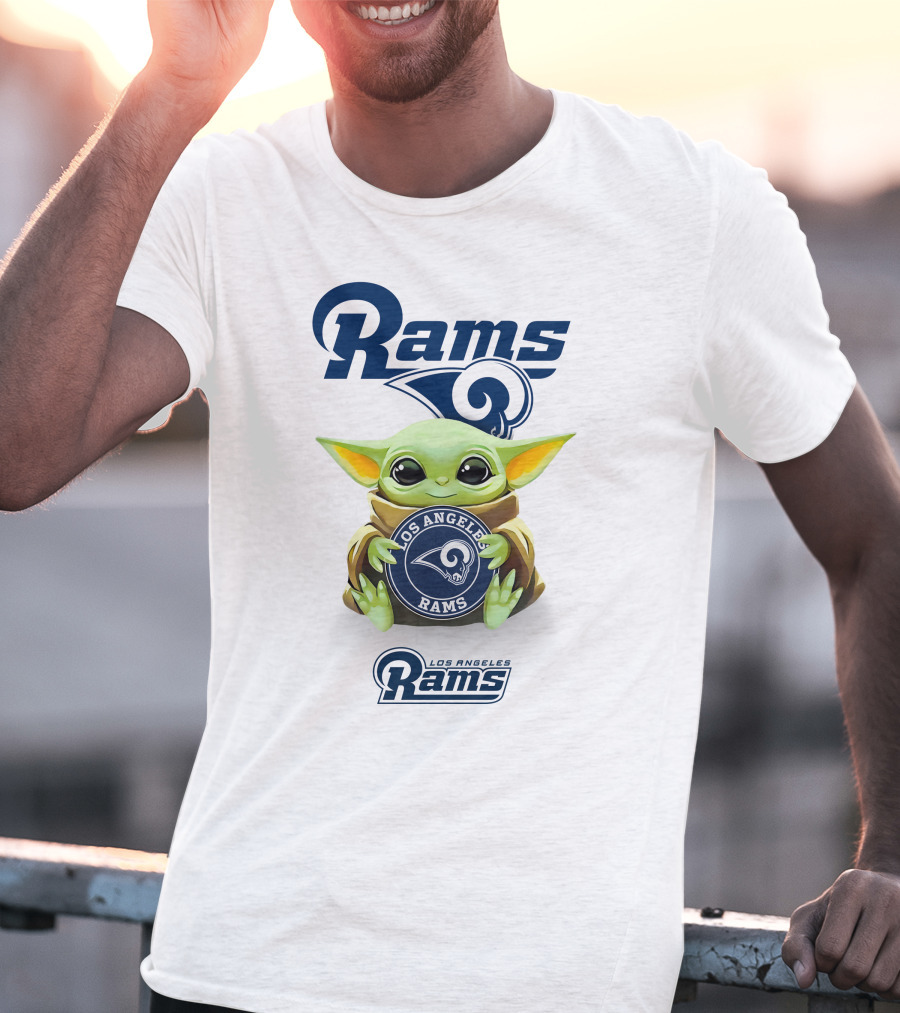Rams Los Angeles Grogu Hug Holding Rams Emblem T-Shirt