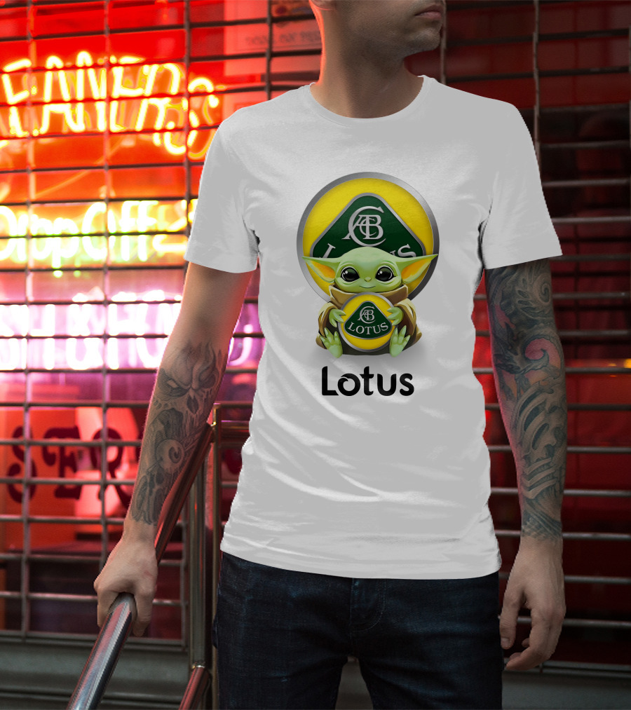 Grogu Hug Ab Lotus Logo Green And Yellow T-Shirt