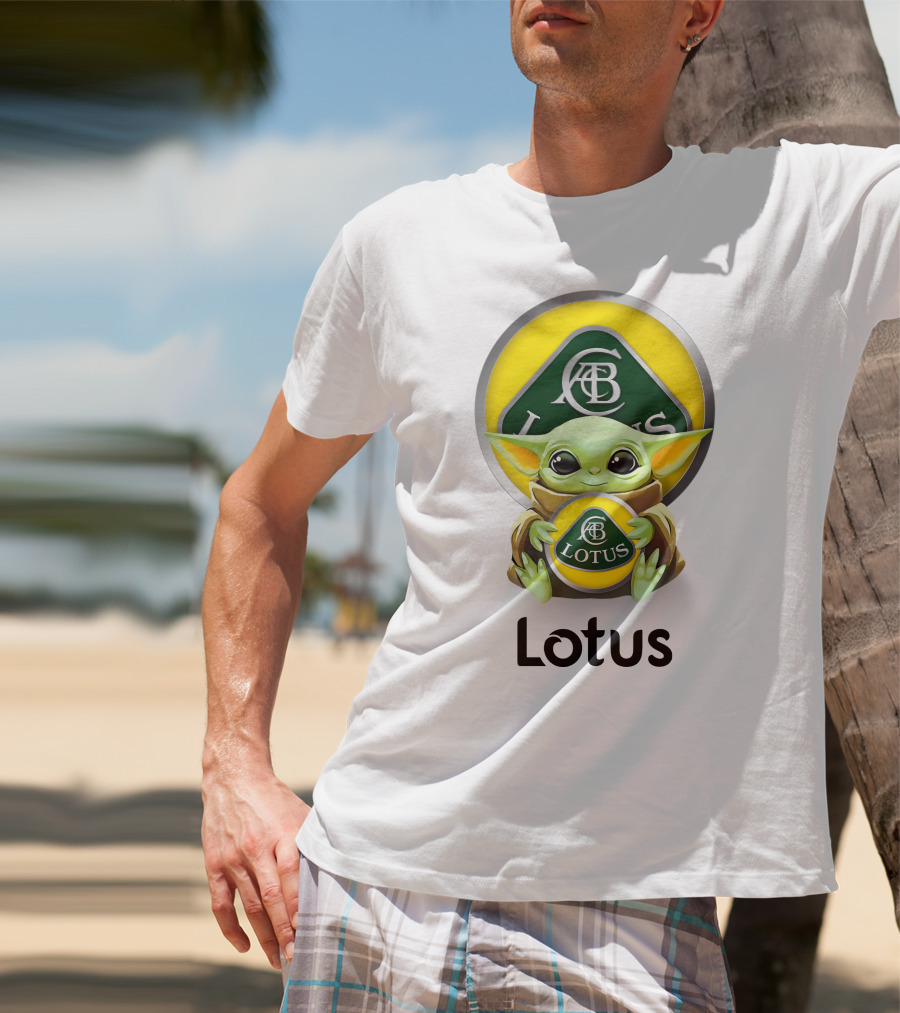 Grogu Hug Ab Lotus Logo Green And Yellow T-Shirt