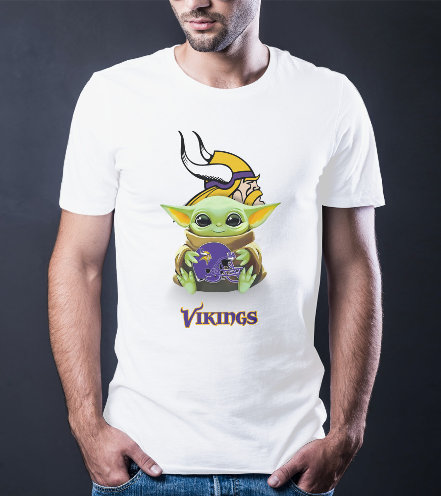 Grogu Holding Minnesota Vikings Helmet Iconic Logo Vikings T-Shirt