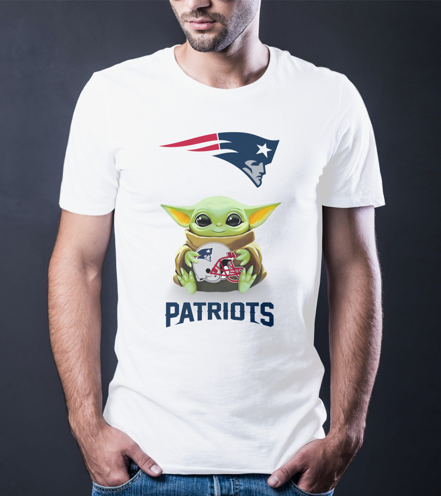 Grogu Hugging New England Patriots Helmet NFL Logo Fan T-Shirt