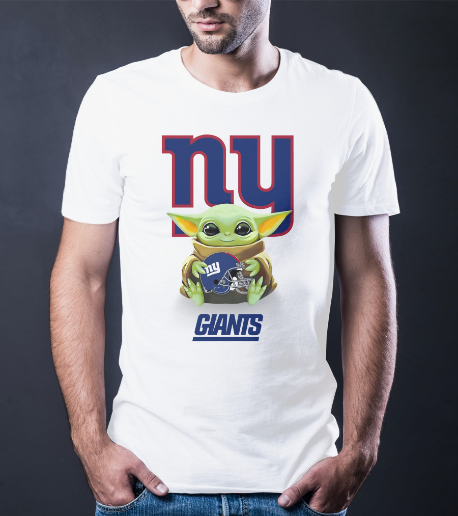 Grogu NY Giants Helmet Hug With Giants Text T-Shirt