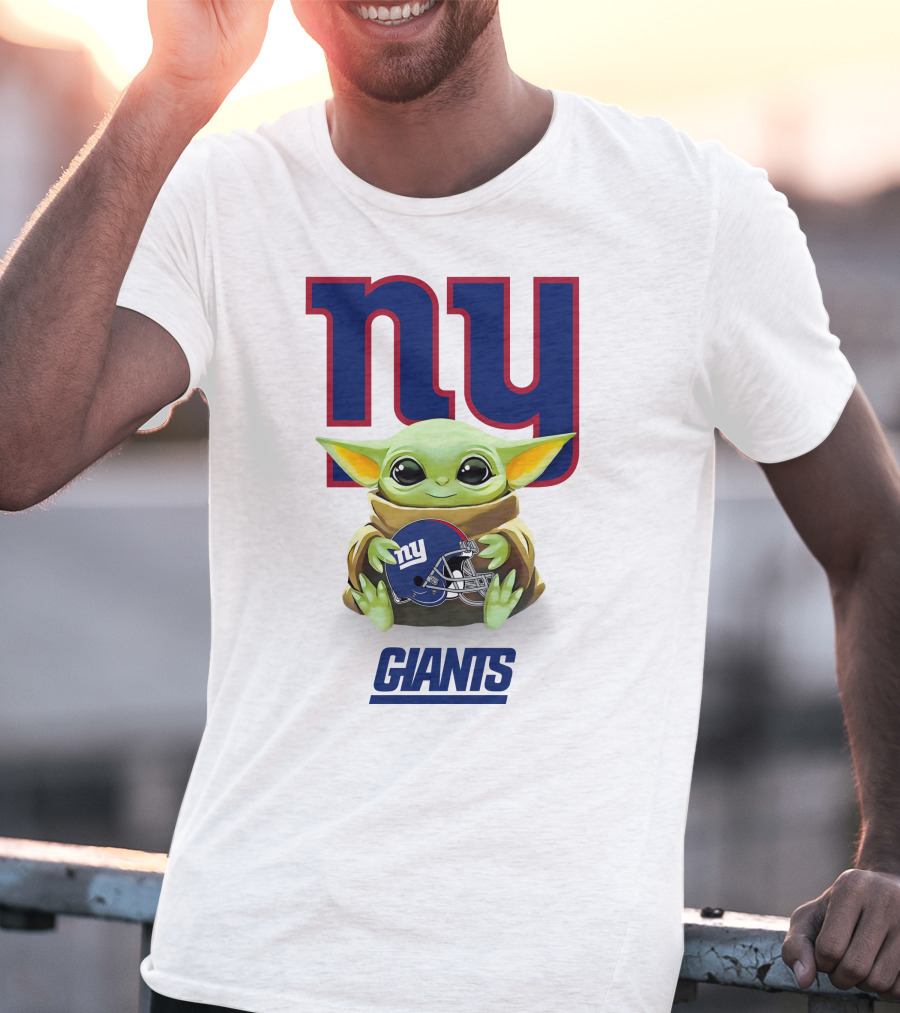 Grogu NY Giants Helmet Hug With Giants Text T-Shirt