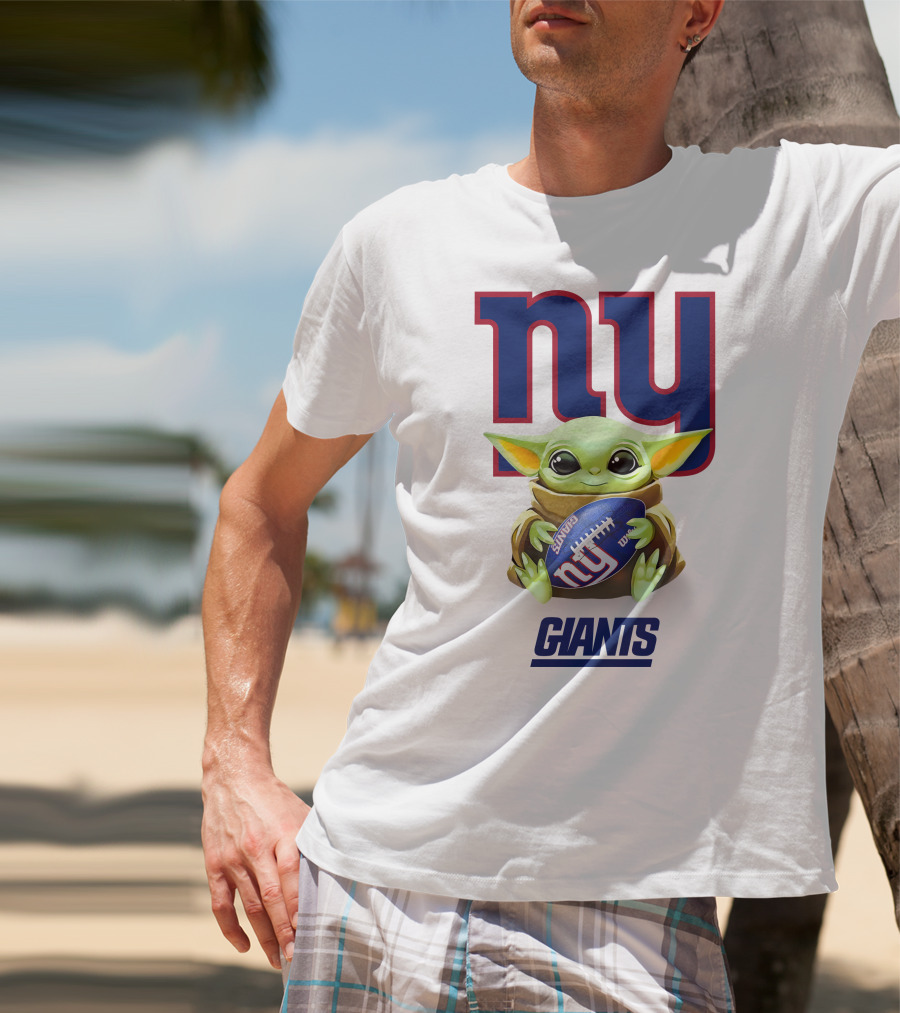 Grogu New York Giants Football Hug Tailgate White T-Shirt