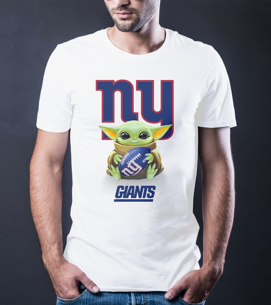 Grogu New York Giants Football Hug Tailgate White T-Shirt