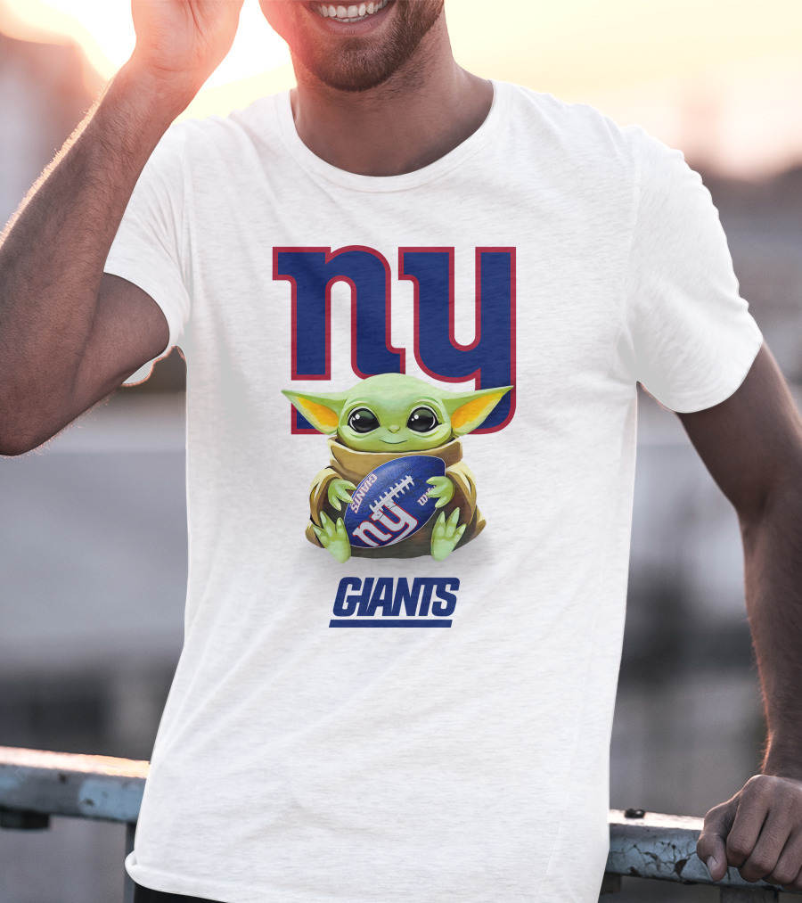 Grogu New York Giants Football Hug Tailgate White T-Shirt
