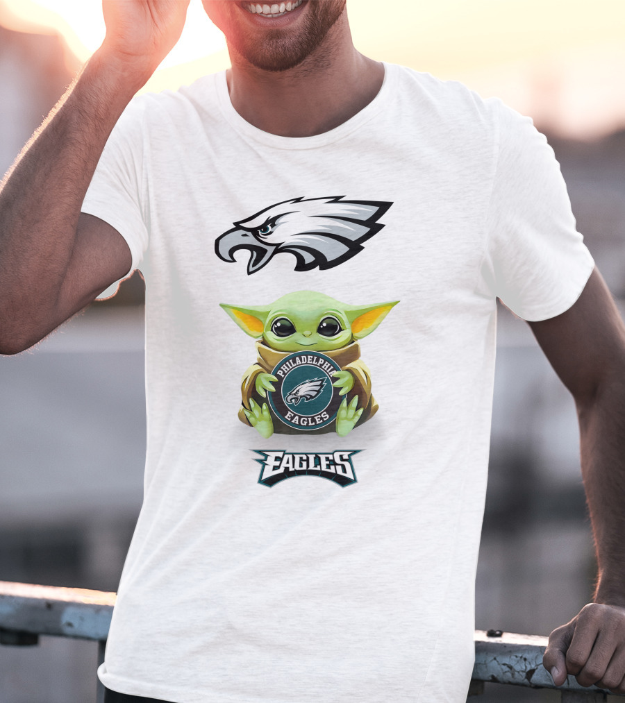 Grogu Holding Philadelphia Eagles Emblem T-Shirt