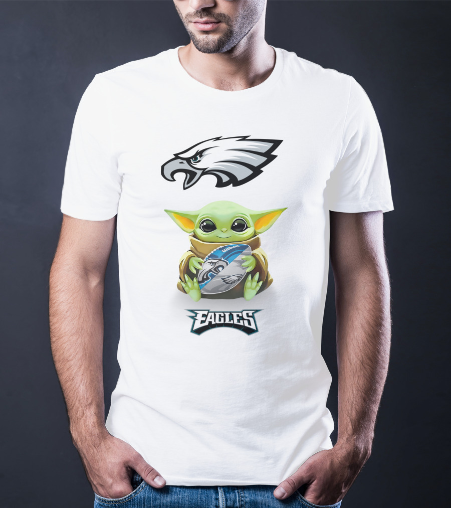 Philadelphia Eagles Grogu Hug Football Tailgate White T-Shirt