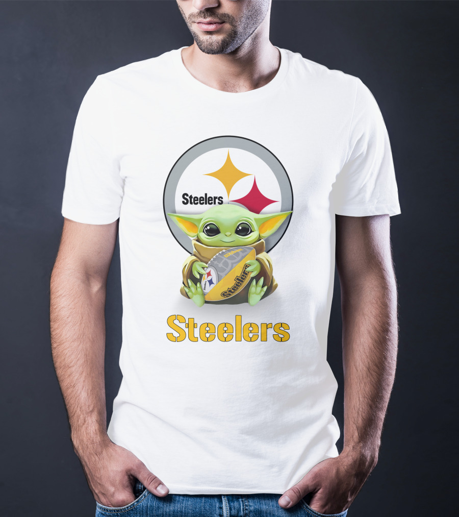 Grogu Hug Steelers Football Pittsburgh Steelers Tailgate White T-Shirt