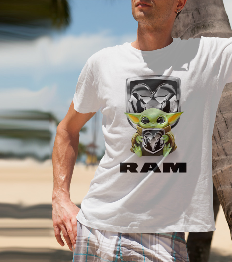 Grogu Hugging Ram Logo White T-Shirt