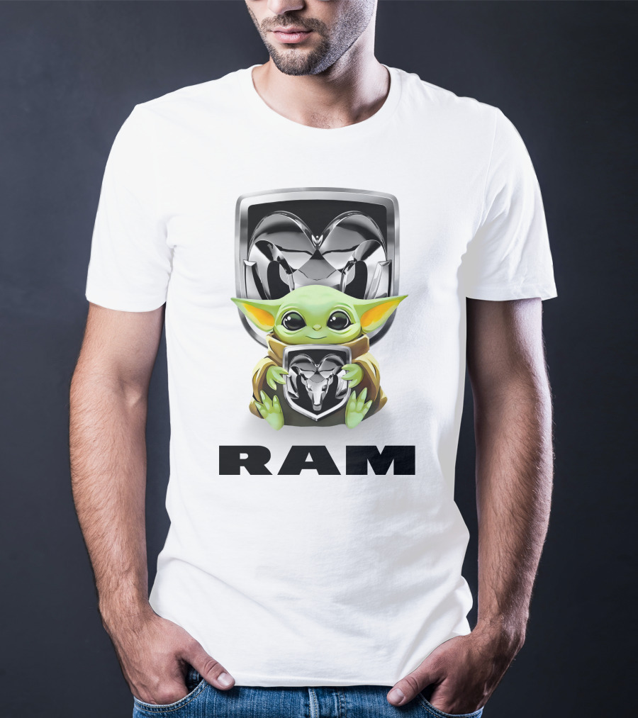 Grogu Hugging Ram Logo White T-Shirt