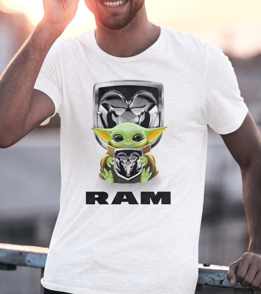 Grogu Hugging Ram Logo White T-Shirt