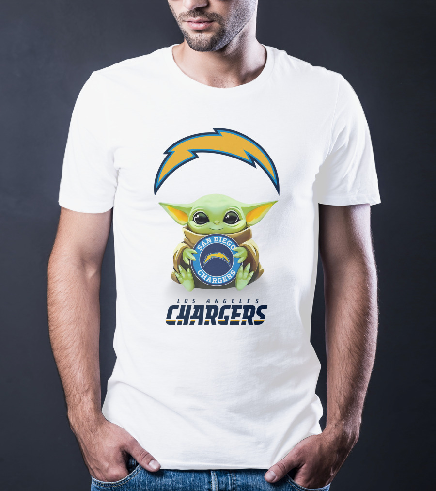 Grogu Holding San Diego Chargers Emblem With Los Angeles Chargers T-Shirt