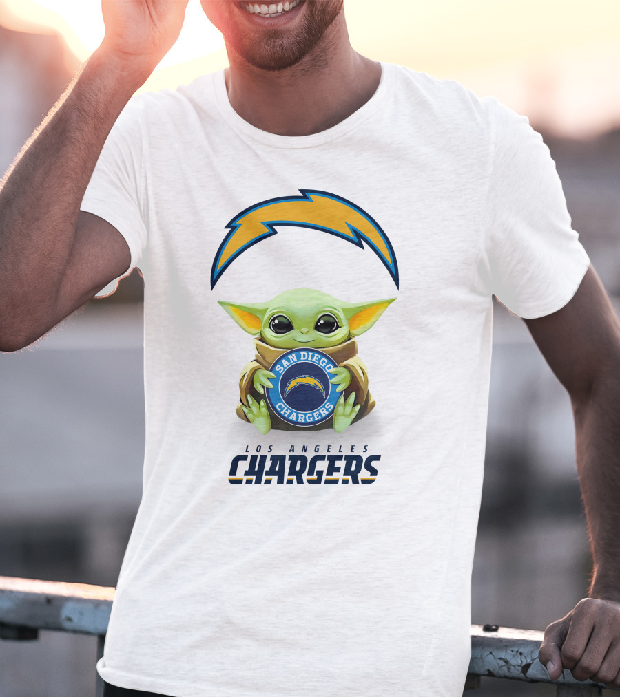 Grogu Holding San Diego Chargers Emblem With Los Angeles Chargers T-Shirt
