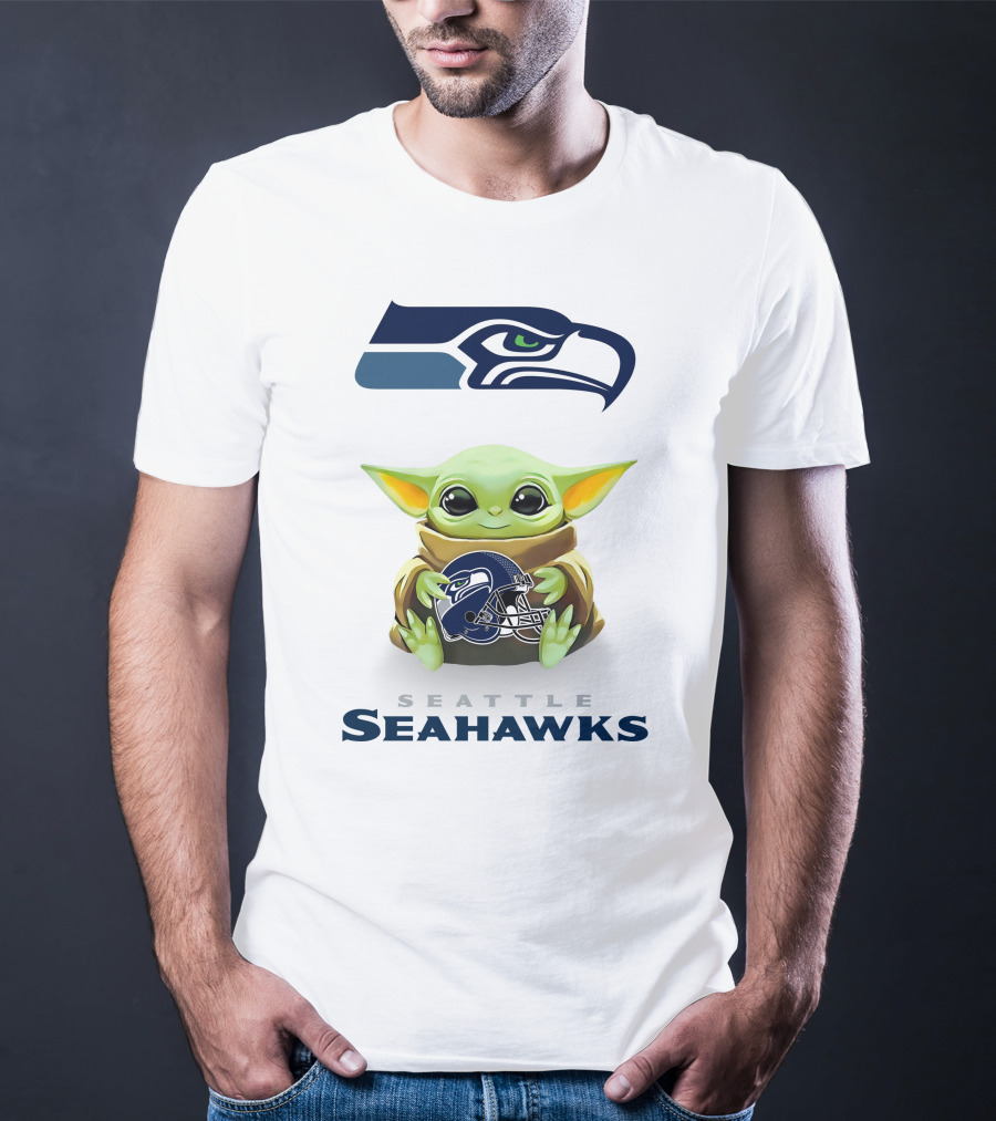 Grogu Holding Seattle Seahawks Helmet T-Shirt