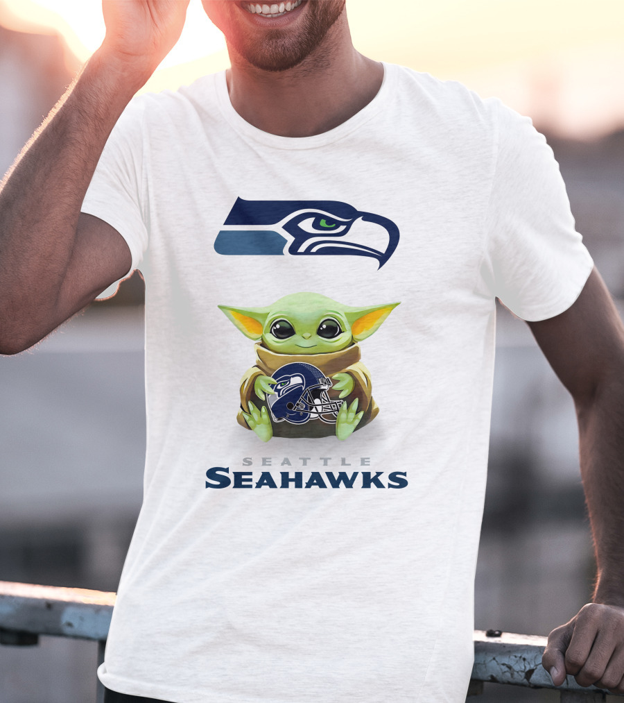 Grogu Holding Seattle Seahawks Helmet T-Shirt