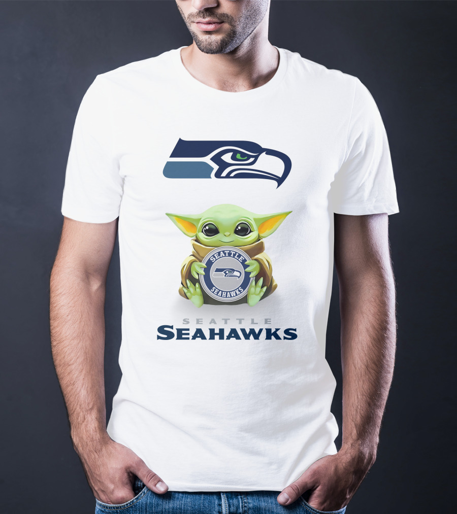 Grogu Seattle Seahawks Hugging T-Shirt