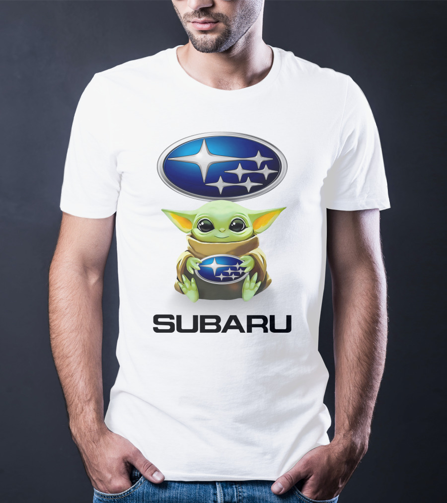 Grogu Holding Subaru Logo With Symbol And Text T-Shirt