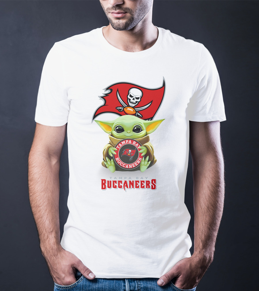 Grogu Holding Tampa Bay Buccaneers Emblem With Flag T-Shirt