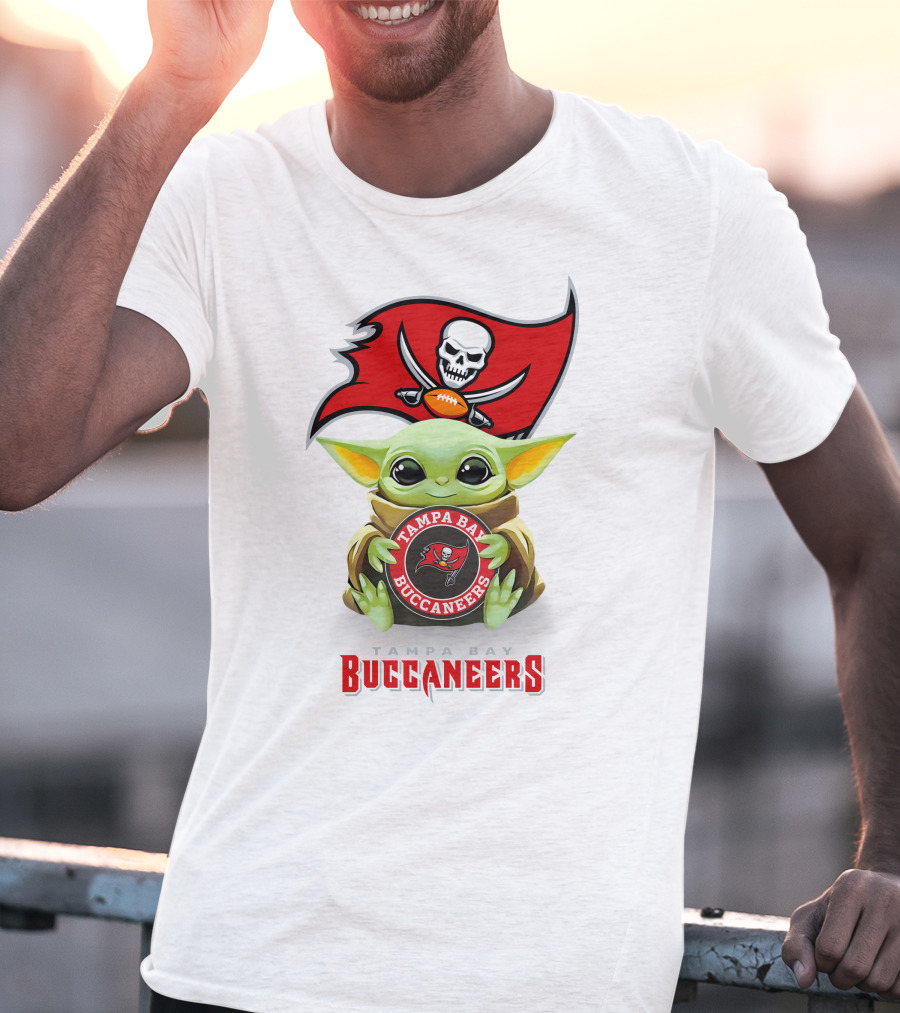 Grogu Holding Tampa Bay Buccaneers Emblem With Flag T-Shirt